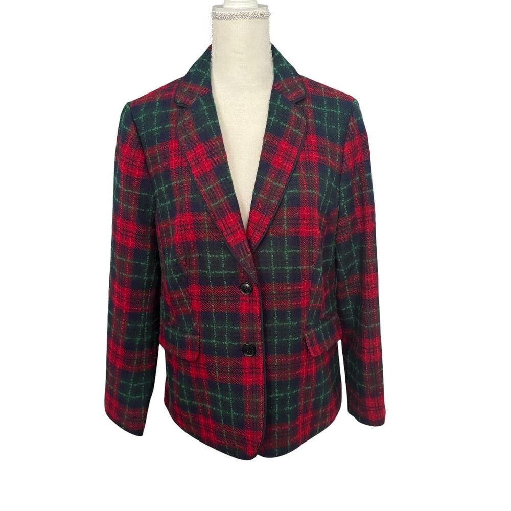 Talbots Blazer Womens 14 Red‎ Wool Plaid Aberdeen Dog Print Lined Holiday $169